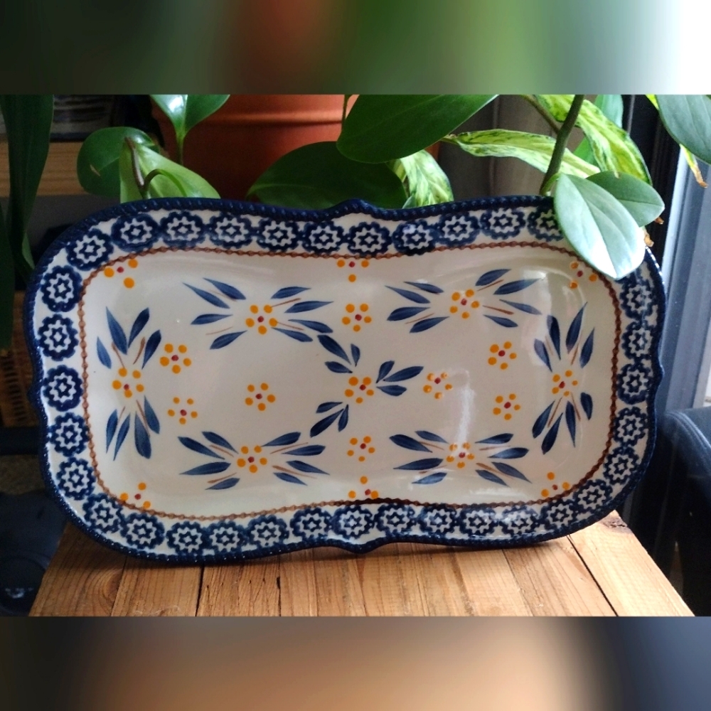 Temp-Tations Blue and Yellow Floral Ceramic Serving Platter